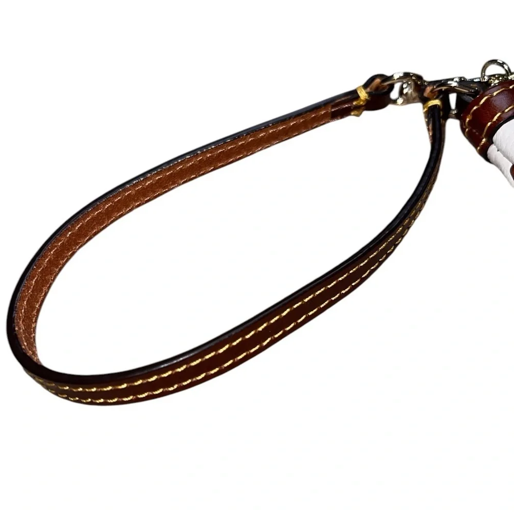 {Dooney & Bourke Cream & Brown Leather Wristlet Convertible Strap}